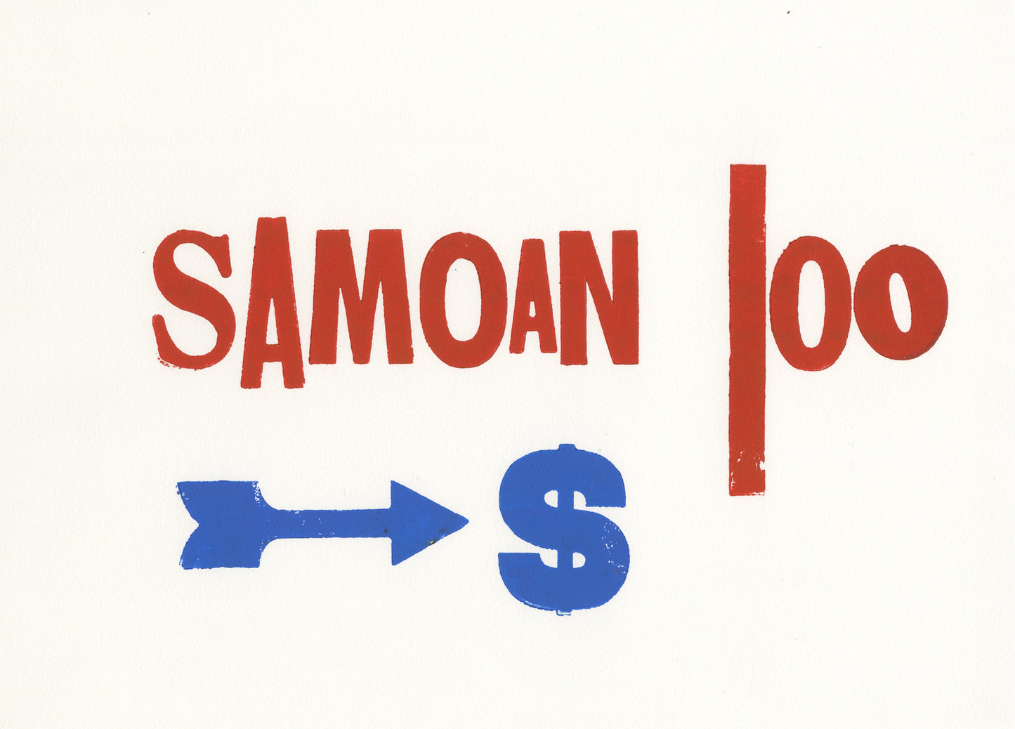 Red text that reads Samoan 100 with a blue arrow and dollar sign underneath it.