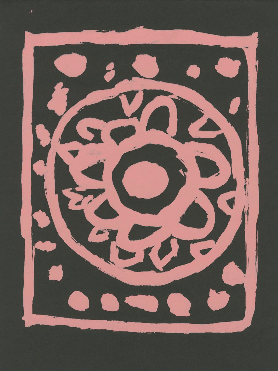 A pink flower design on a black background.