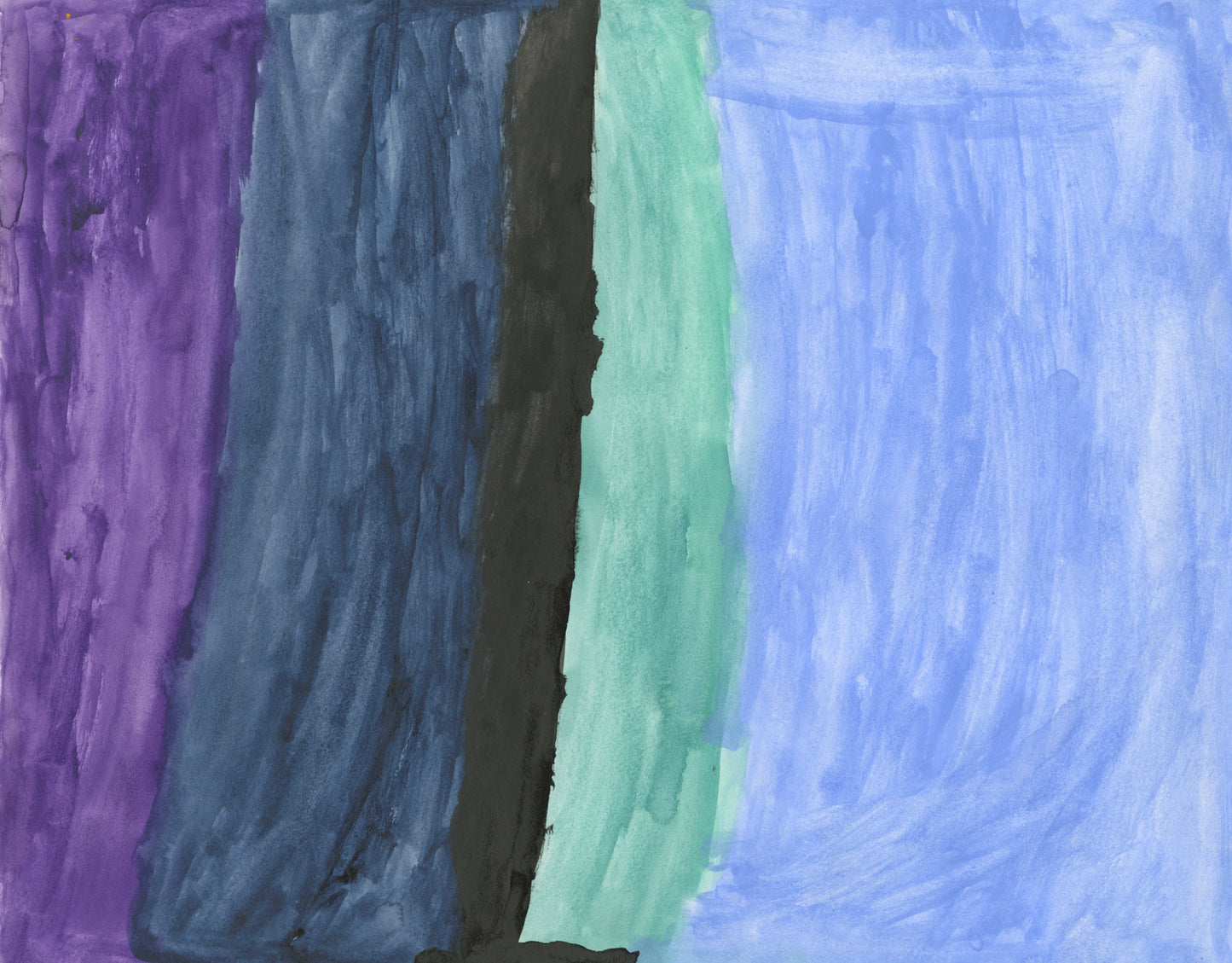 An abstract composition of vertical stripes in hues of purple, blue, and black.