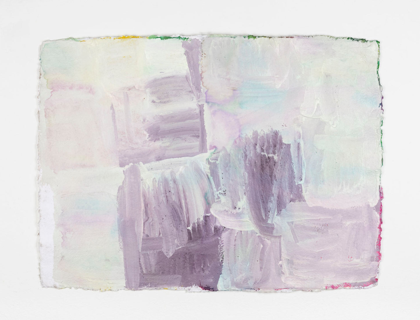 This painting highlights the brushwork and translucent quality of watercolor. The piece is predominantly white, with washes of purple in the center of the work.
