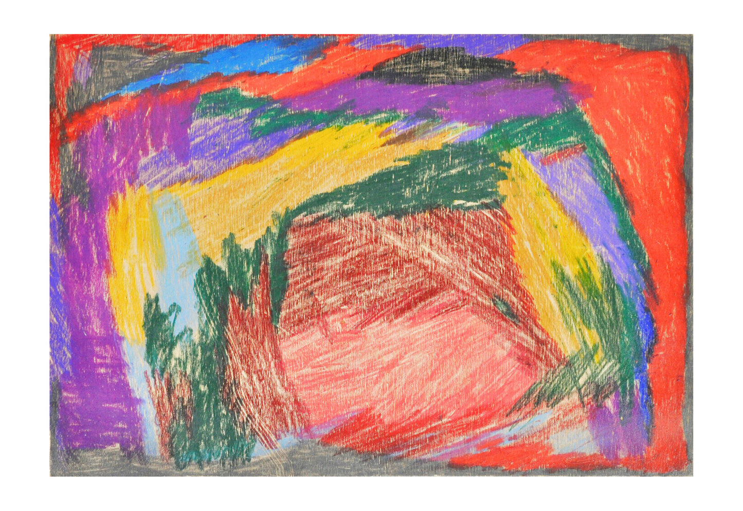 An abstract painting of graphite on wood panel with painterly strokes.