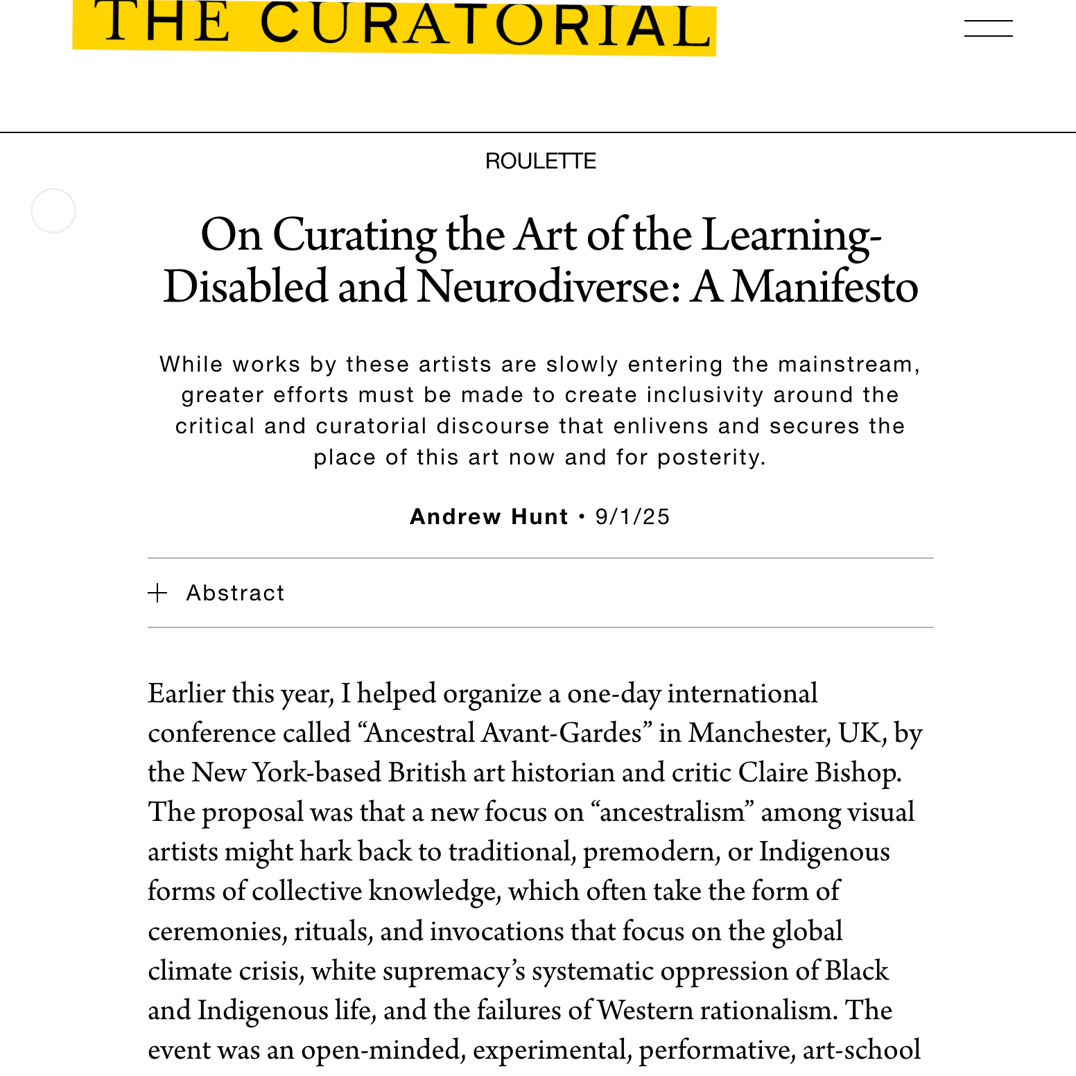 "On Curating the Art of the Learning-Disabled and Neurodiverse: A Manifesto"