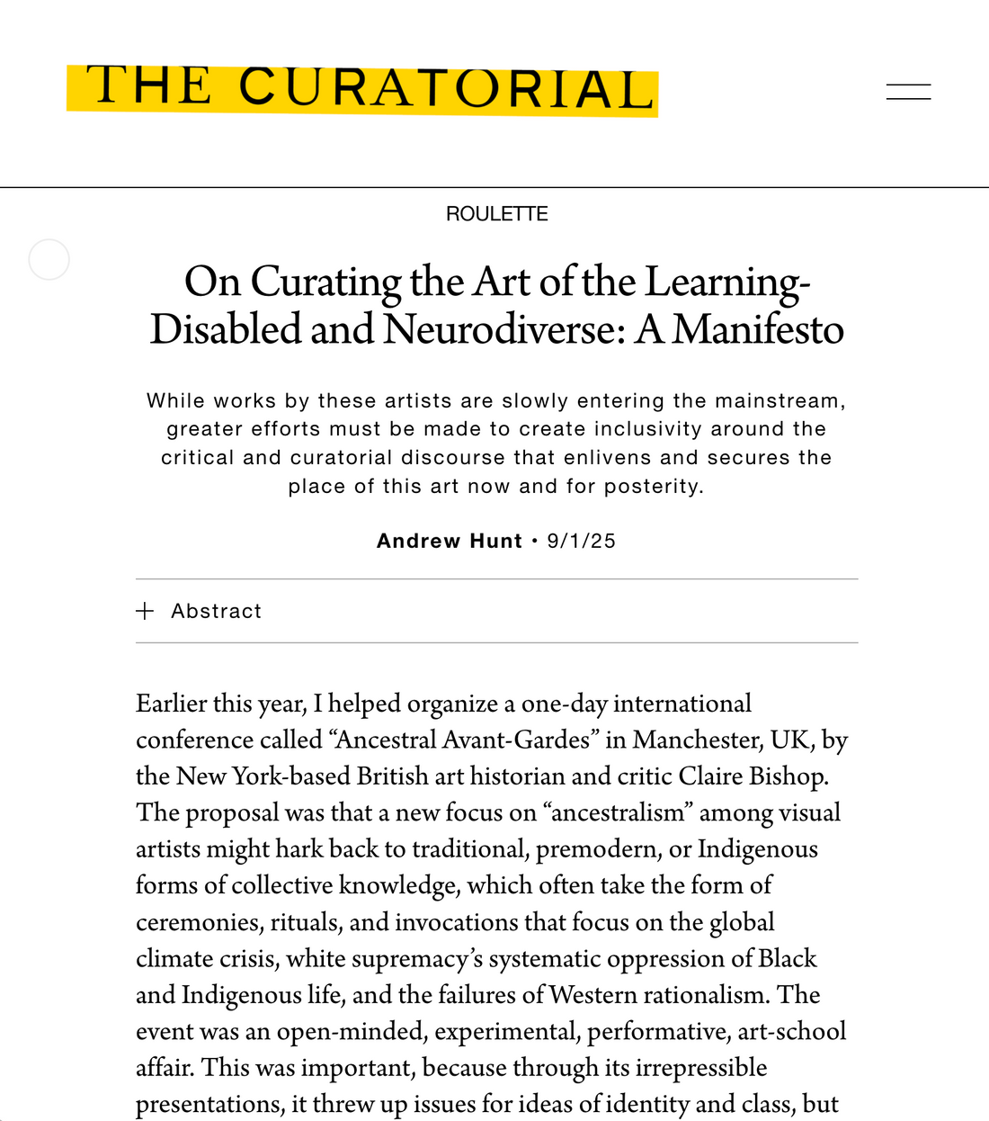 "On Curating the Art of the Learning-Disabled and Neurodiverse: A Manifesto"