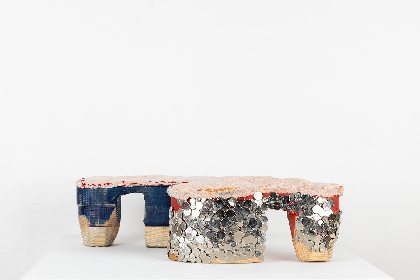 The same mixed media shoe sculpture photographed in profile from another angle. 