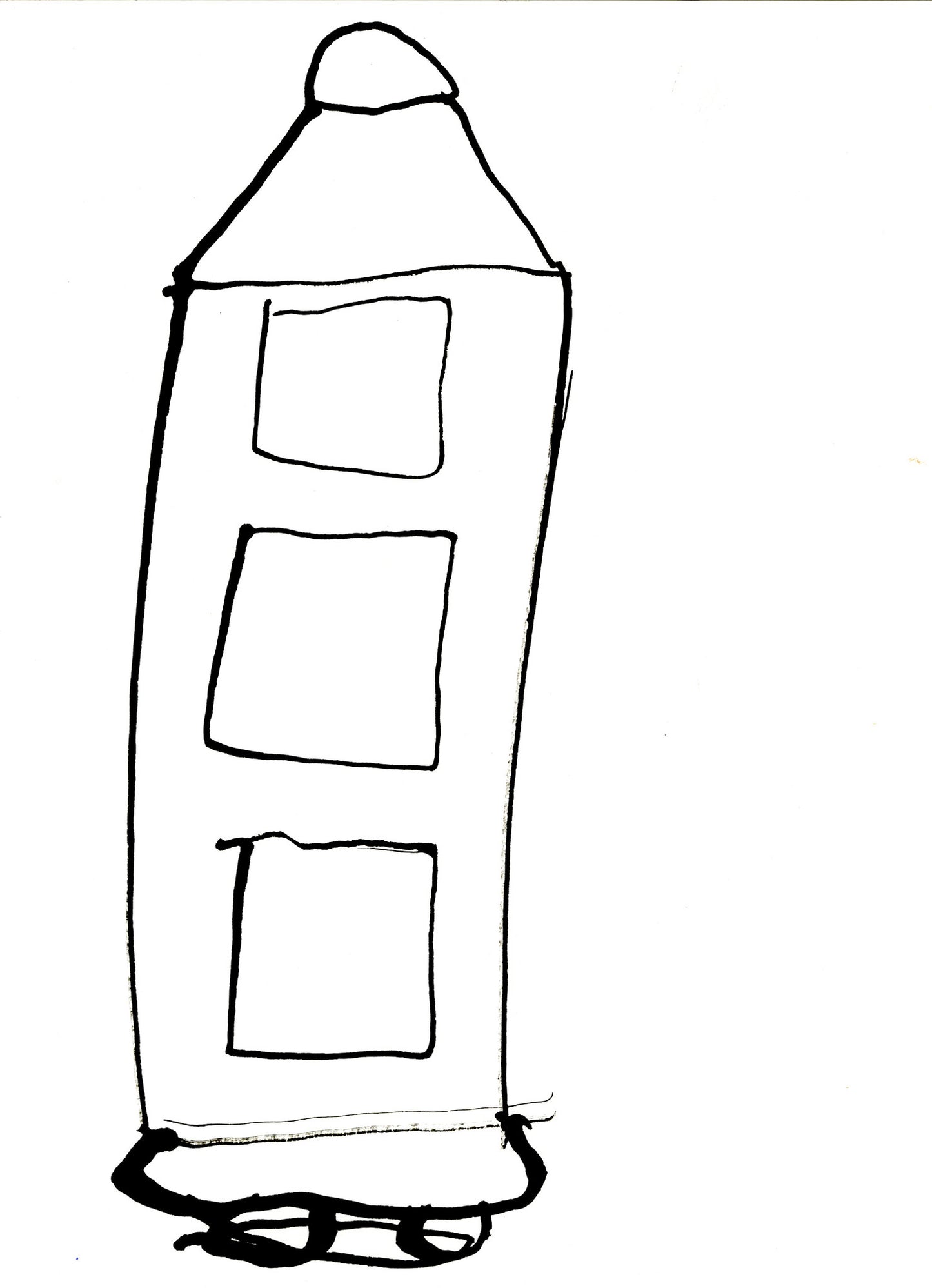 A black line drawing of a syringe and three squares stacked vertically. It has a rounded base all against a white background.