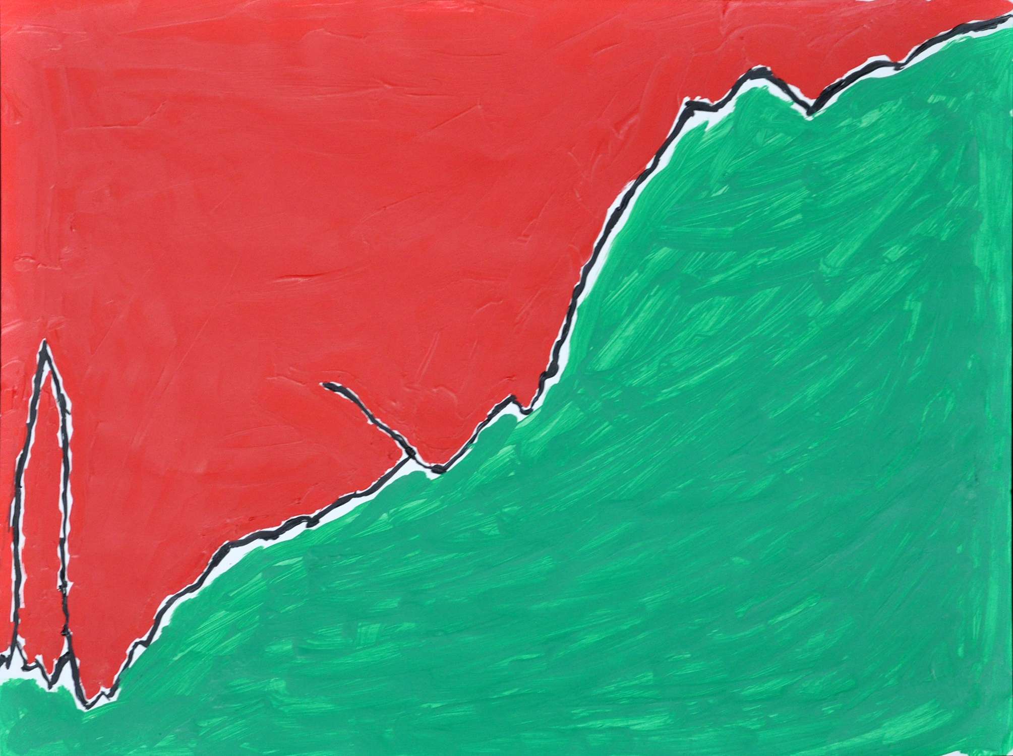 an abstract painting in red and green