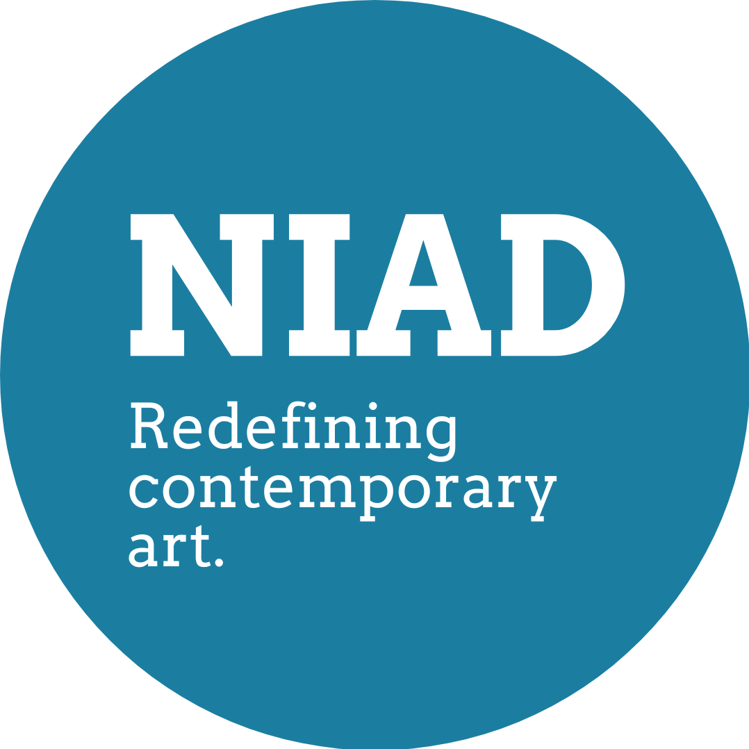 The NIAD logo: a blue circle with white serif font. "NIAD. Redefining contemporary art."